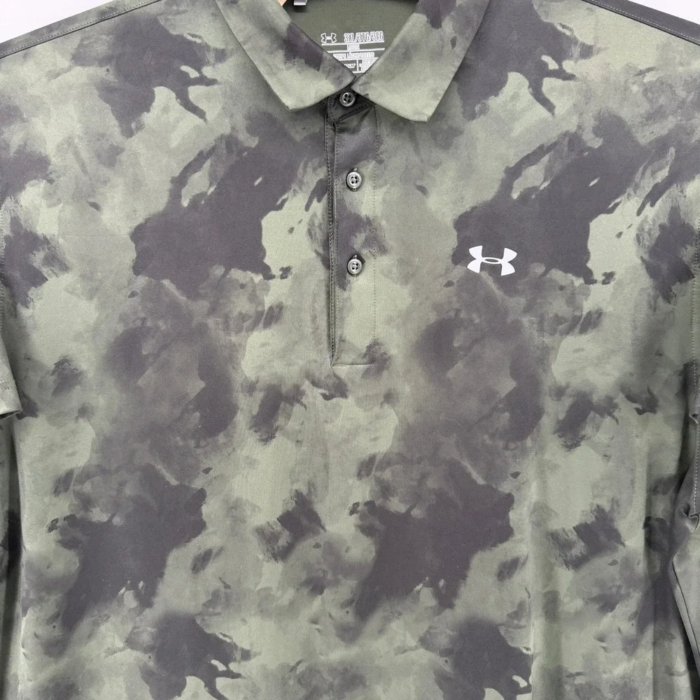 Under Armour Polo Shirt Mens 3XL Green Camo Wounded Warrior Project HeatGear